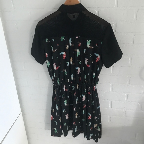 Vintage Shirt dress Barilà Tropical Tuccan Bird Print Black S - Picture 3 of 10